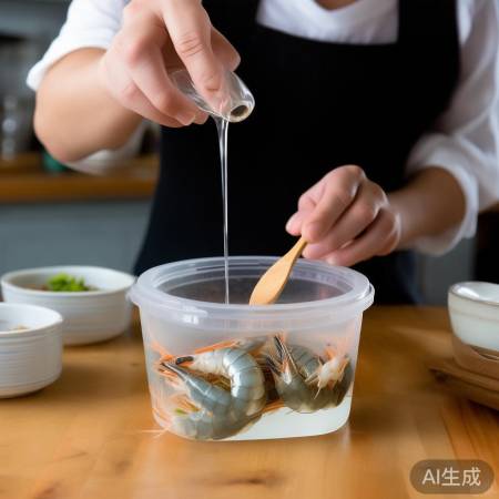 “加白酒/食醋保鲜虾”