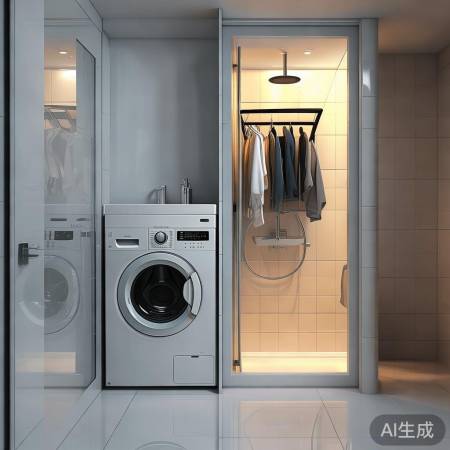 卫生间洗衣机并排，晾晒便捷宽敞