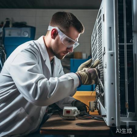 空调维修需佩戴防护眼镜。