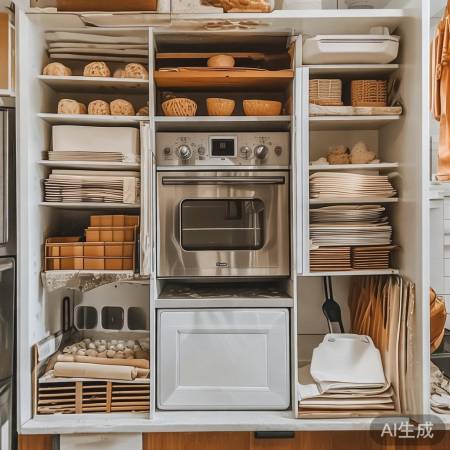 烘焙区工具整齐摆放