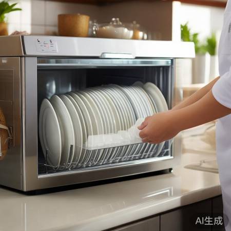 餐具整齐洗净，消毒键一按等消毒