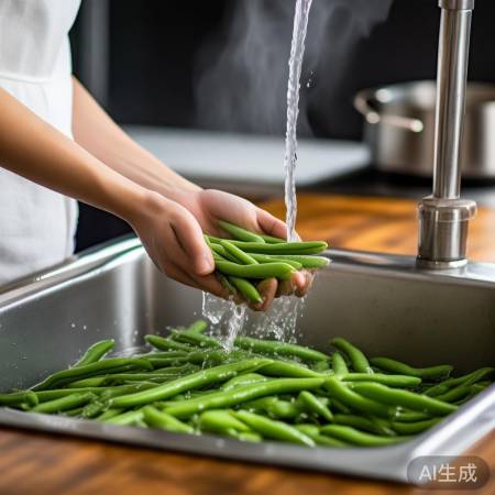 豆角焯水冲凉,脆爽变身