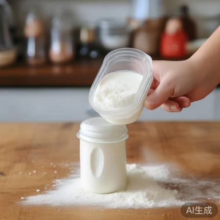 奶粉处理：倒出气泡，检查结块。