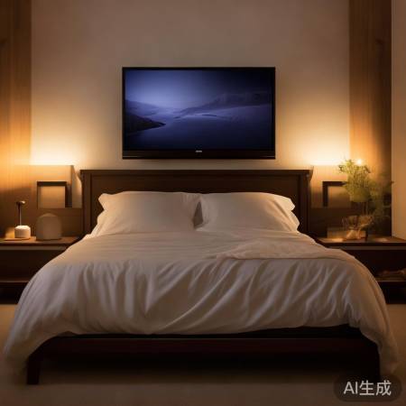 床头电视摆放，自然温馨。