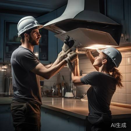 断电卸油烟机,两人协助